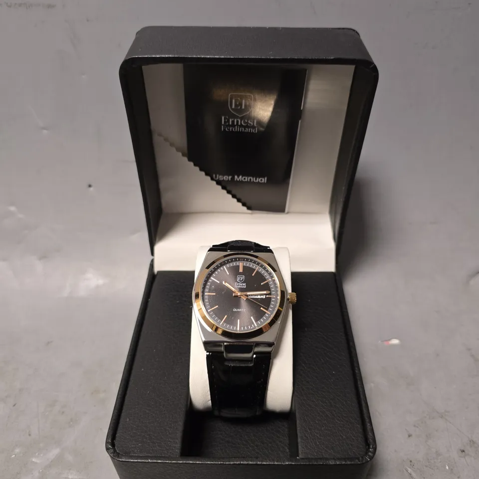 ERNEST FERDINAND WATCH – DAY DATE CALENDAR DIAL – LEATHER STRAP – 3ATM WATER RESISTANT
