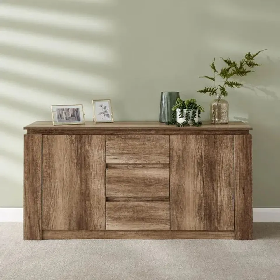 BOXED GFW CANYON 2 DOOR 3 DRAWER SIDEBOARD - DARK OAK (2 BOXES)