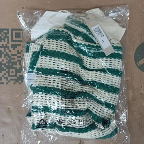 BAGGED ROMAN STRIPE STRETCH TOP IN GREEN/CREAM SIZE 18