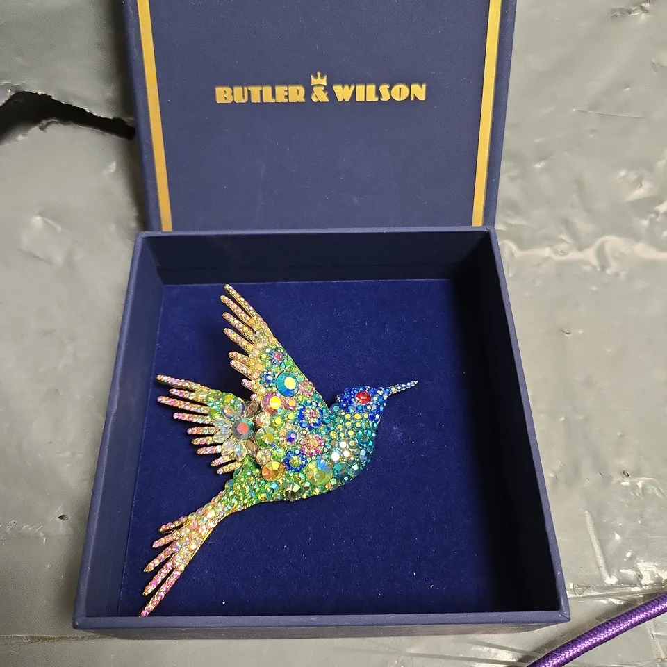 BUTLER & WILSON RAINBOW CRYSTAL HUMMINGBIRD BROOCH