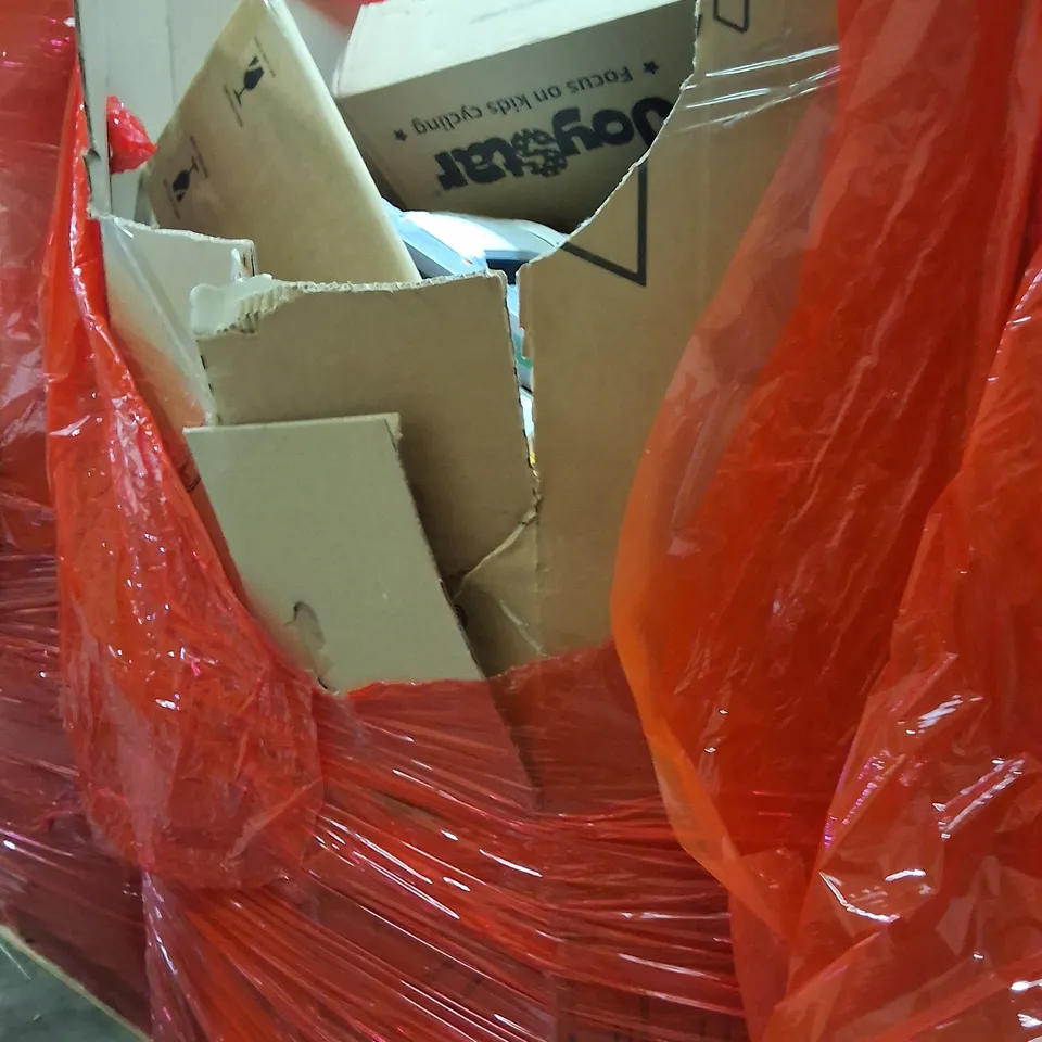 PALLET OF ASSORTED HOUSEHOLD GOODS AND PRODUCTS TO INCLUDE;KIDS BIKE,CAT LITTER BOX,ROLLER BLINDS