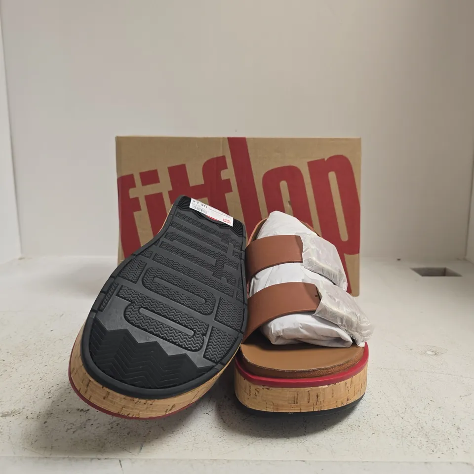 FITFLOP LEATHER SANDALS – DEEP TAN, CORK PLATFORM, UK 6.5