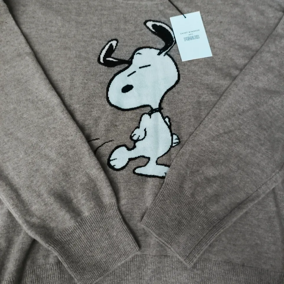CHINTI & PARKER MEETS PEANUTS DANCING SNOOPY SWEATER IN BEIGE SIZE MEDIUM