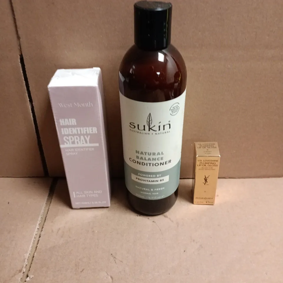 APPROXIMATEY 20 ASSORTED HEALTH AND BEAUTY PRODUCTS TO INCLUDE YVES SAINT LAURENT LIP PLUMPING GLOSS, SUKIN CONDITIONER, WEST MONTH HAIR IDENTIFIER SPRAY ETC 