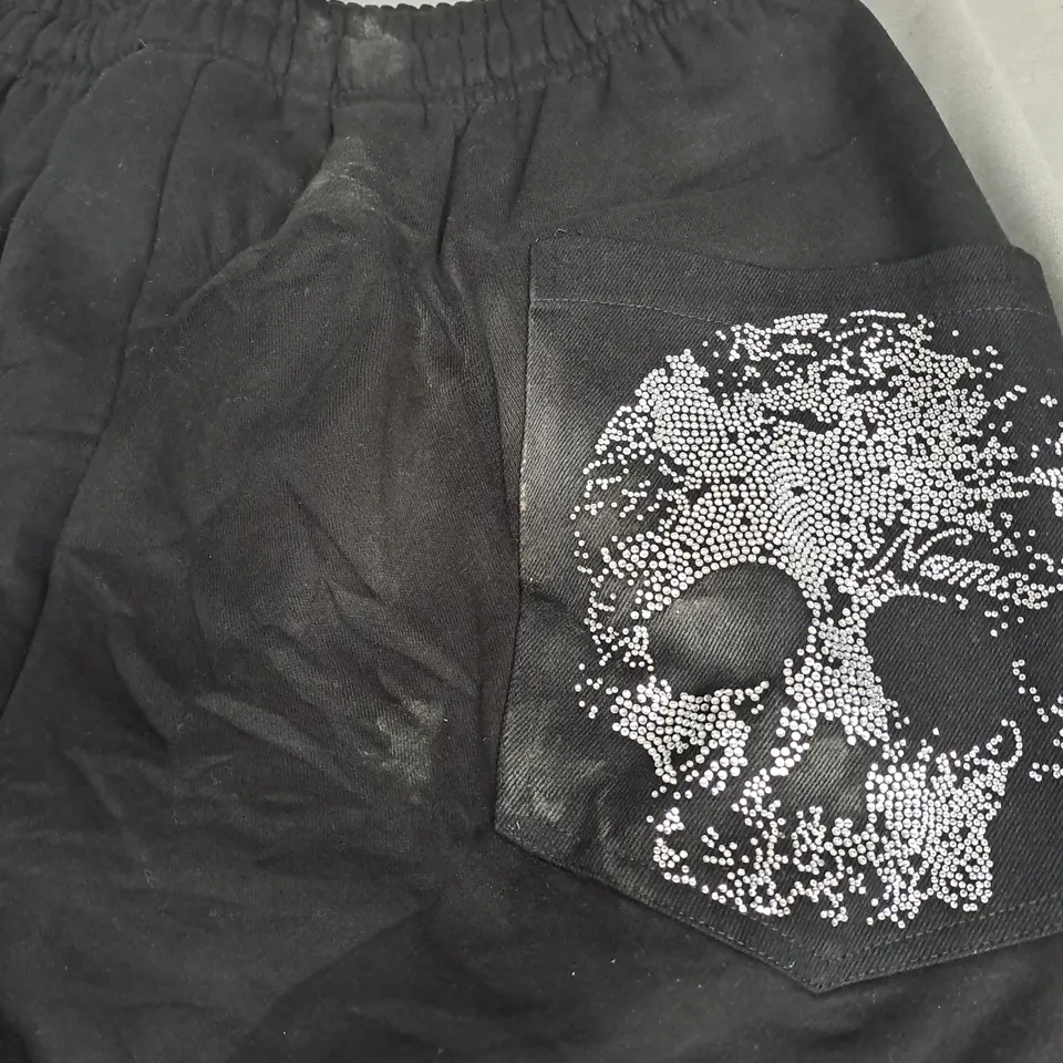 NAMED COLLECTIVE RHINESTONE SKULL SHORTS IN BLACK SIZE L
