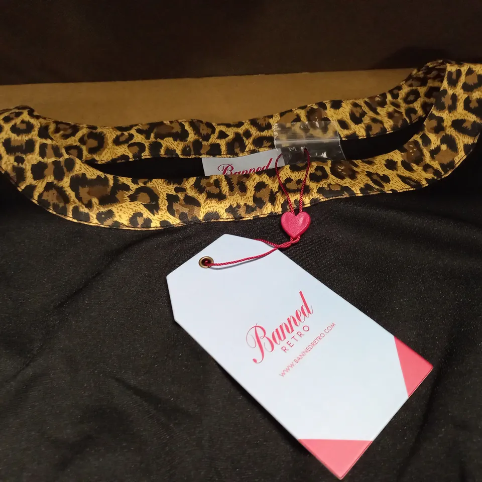 LOT OF 2 BANNED RETRO BLACK DRESS WITH ANIMAL PRINT TRIM - S&M