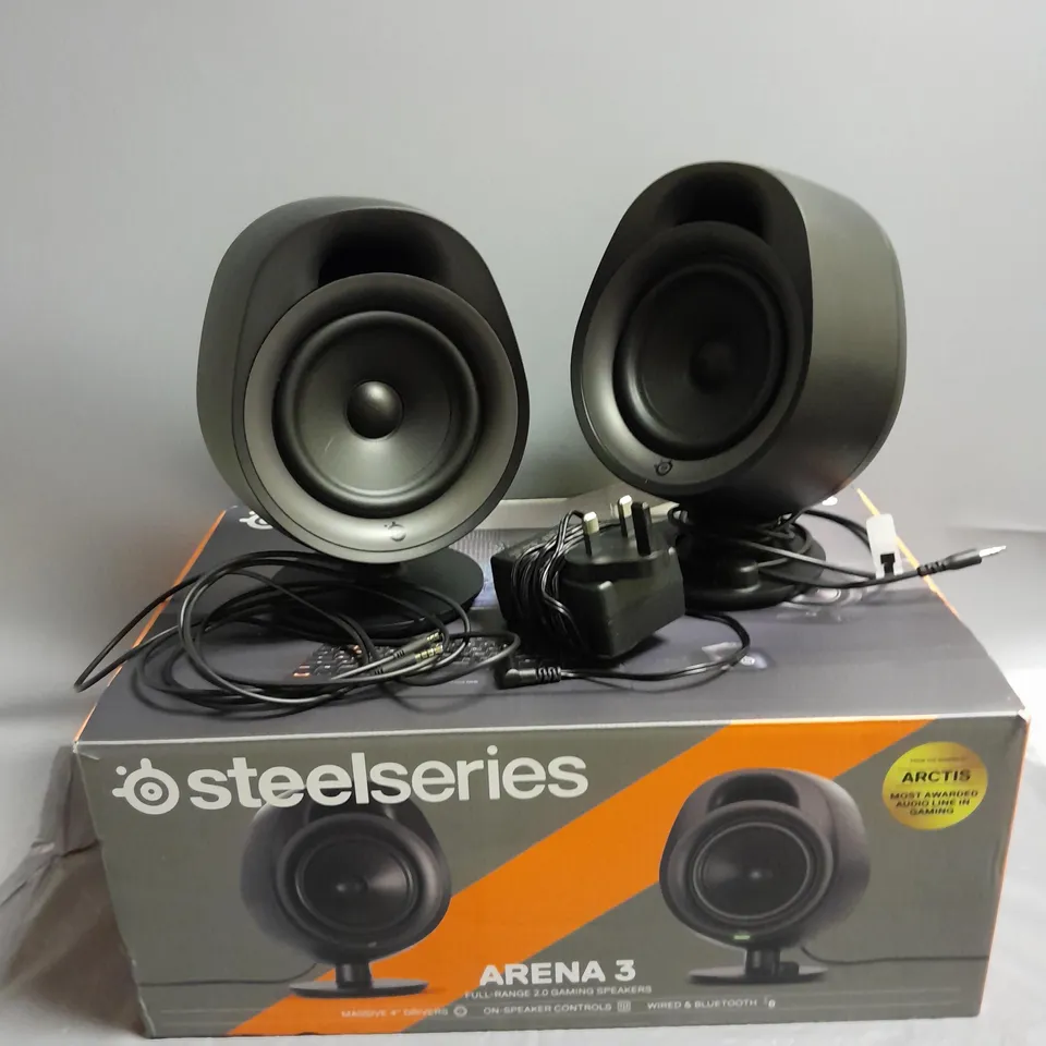BOXED STEELSERIES ARENA 3 FULL-RANGE 2.0 GAMING SPEAKERS IN BLACK