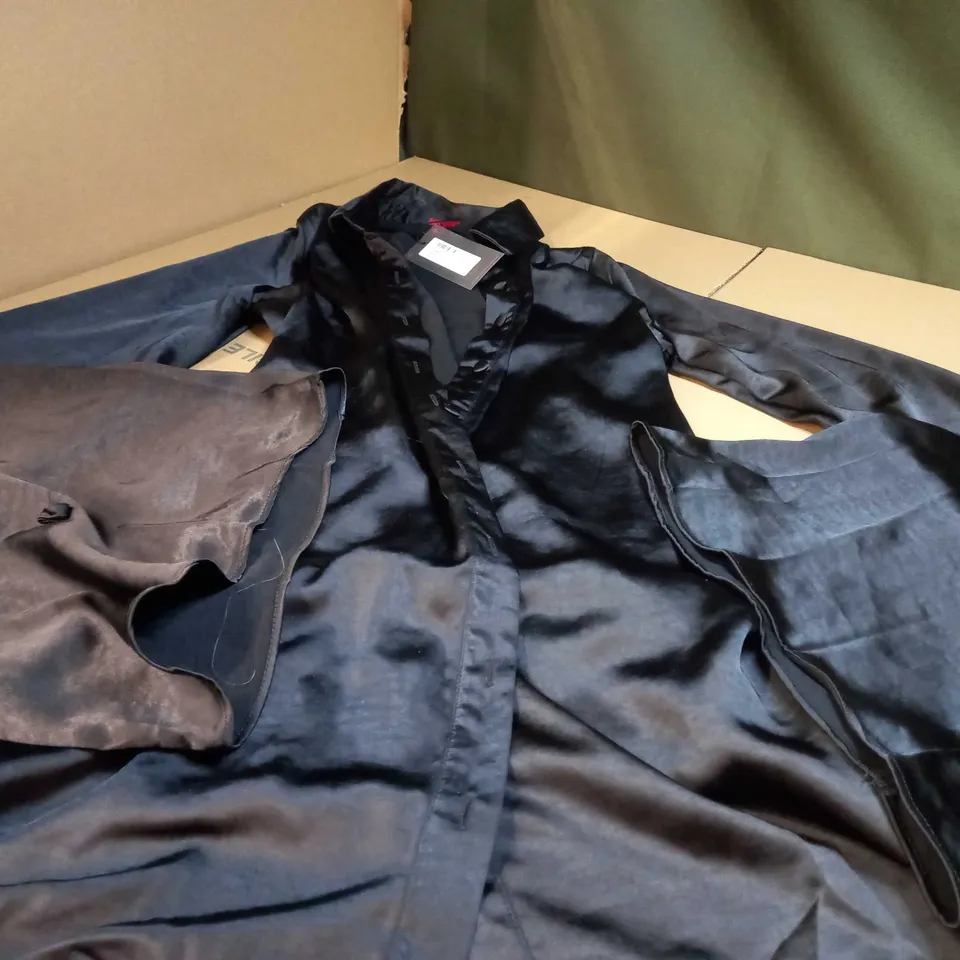 MISSPAP BLACK PREMIUM SATIN TIE SLEEVE SHIRT DRESS - SIZE 8