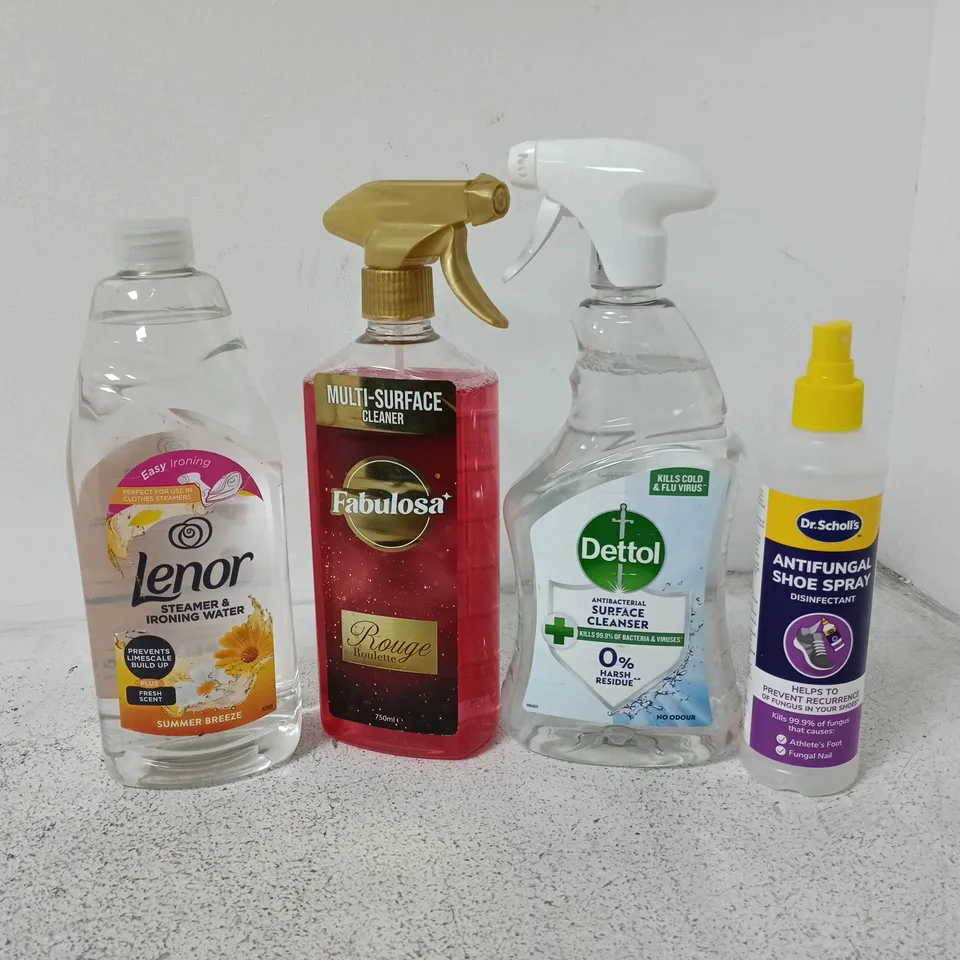 APPROXIMATELY 8 ASSORTED HOUSEHOLD LIQUID PRODUCTS TO INCLUDE DETTOL SURFACE CLEANER, LENOR STEAMER & IRONING WATER, FABULOSA ROUGE, ETC - COLLECTION ONLY