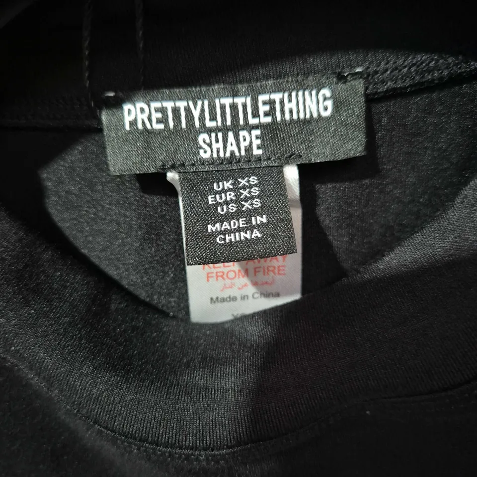 PRETTYLITTLETHING SHAPE BLACK SCULPTED LONG SLEEVE BODYSUIT – UK XS