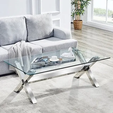 BOXED CROSLEY CLEAR COFFEE TABLE (3 BOXES)