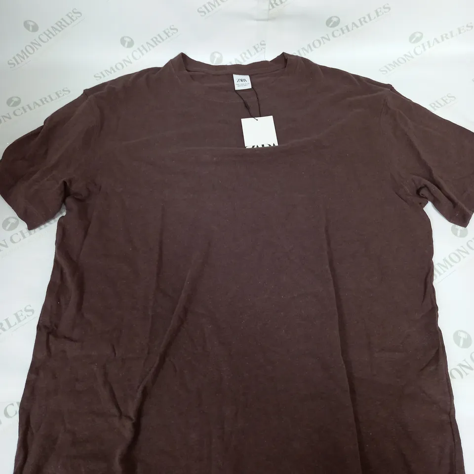 ZARA BROWN COTTON T-SHIRT - XL