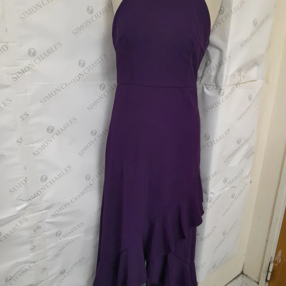 UNBRANDED HALTERNECK HIGH LOW RUFFLE HEM MAXI DRESS IN PURPLE SIZE M