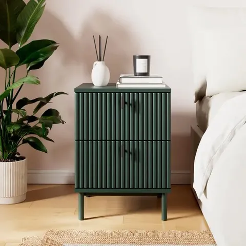 BOXED ELSIE 2 DRAWER BEDSIDE TABLE - BOTTLE GREEN (1 BOX)