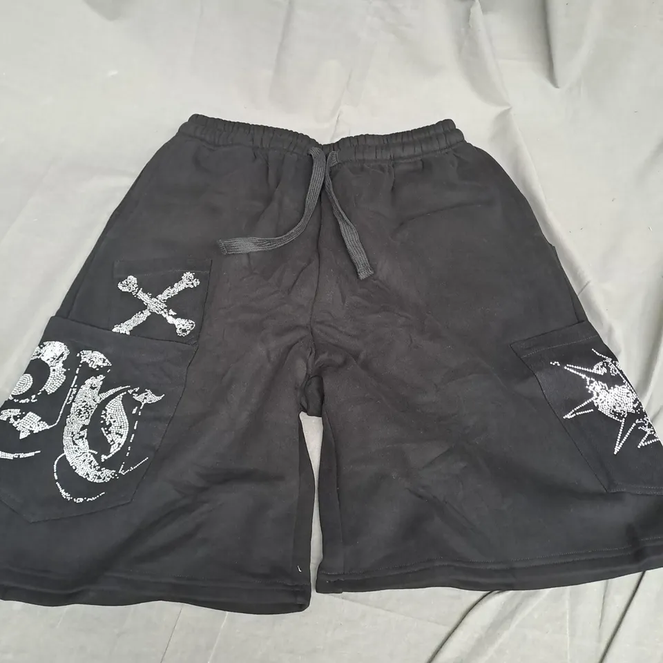 NAMED COLLECTIVE RHINESTONE SKULL SHORTS IN BLACK SIZE L