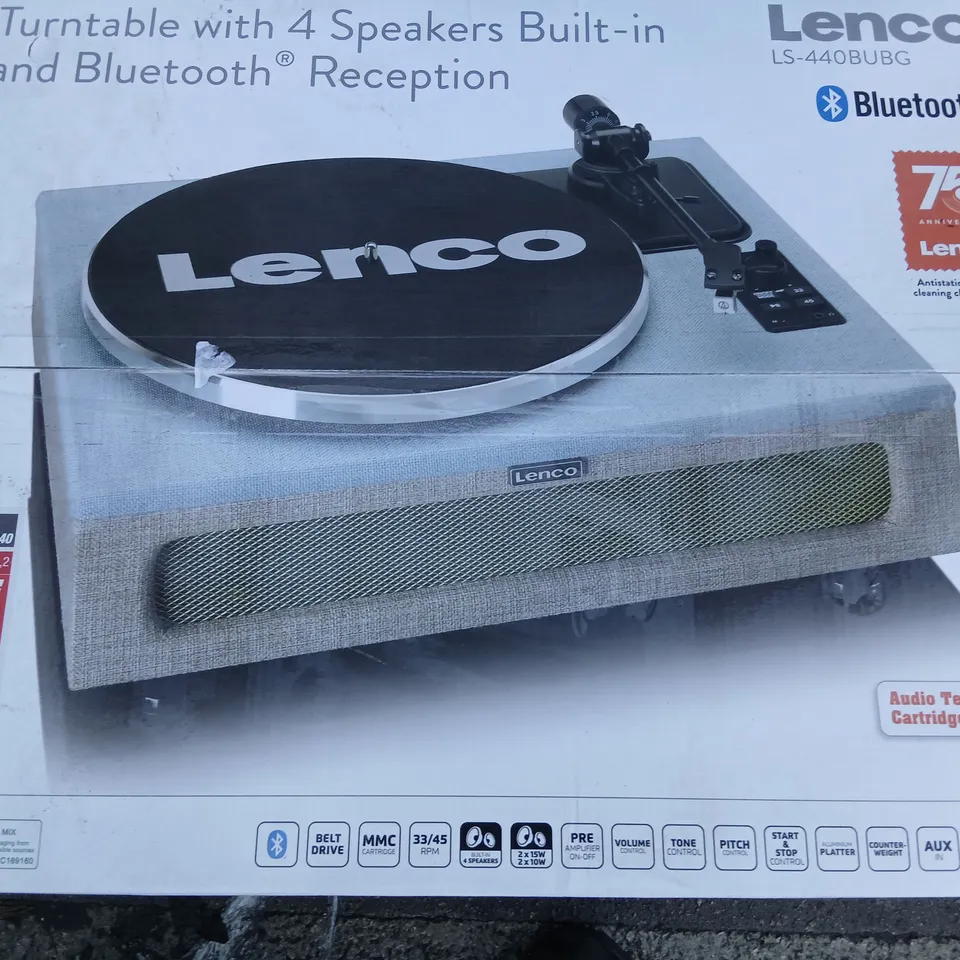 BOXED LENCO LS-440BUBG BLUETOOTH TURNTABLE WITH BUILT IN SPEAKERS 
