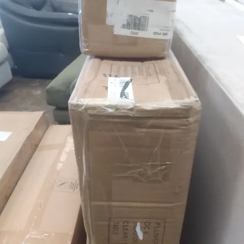BOXED CHOPSTICK 100CM ROUND DINING TABLE CHAIRS CLEAR/GREY