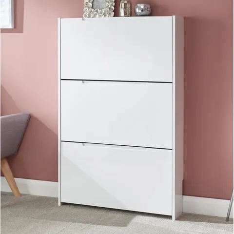 BOXED NARROW HIGH GLOSS 9 PAIR FLIP DOWN SHOE STORAGE - WHITE (1 BOX)