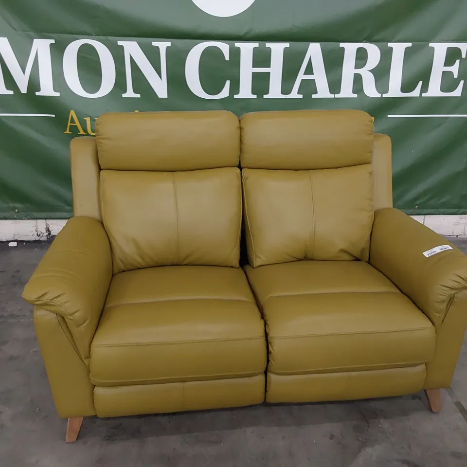 DESIGNER POWER RECLINING TWO SEATER SOFA GOLDEN GREEN LEATHER 