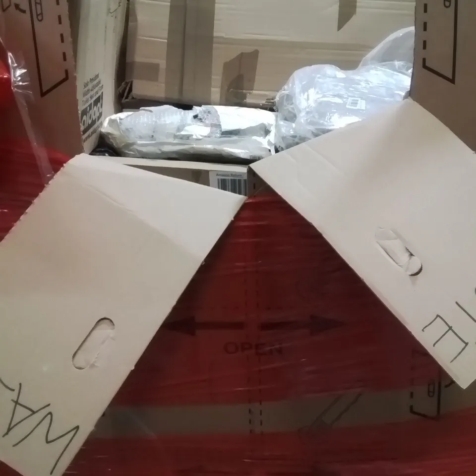 PALLET OF ASSORTED HOUSEHOLD GOODS AND PRODUCTS TO INCLUDE;UNDER DESK ELECTRIC ELLIPTICAL TRAINER,KITCHEN FAUCET, PUZZLE MAT AND OTHER ASSORTED ITEMS...