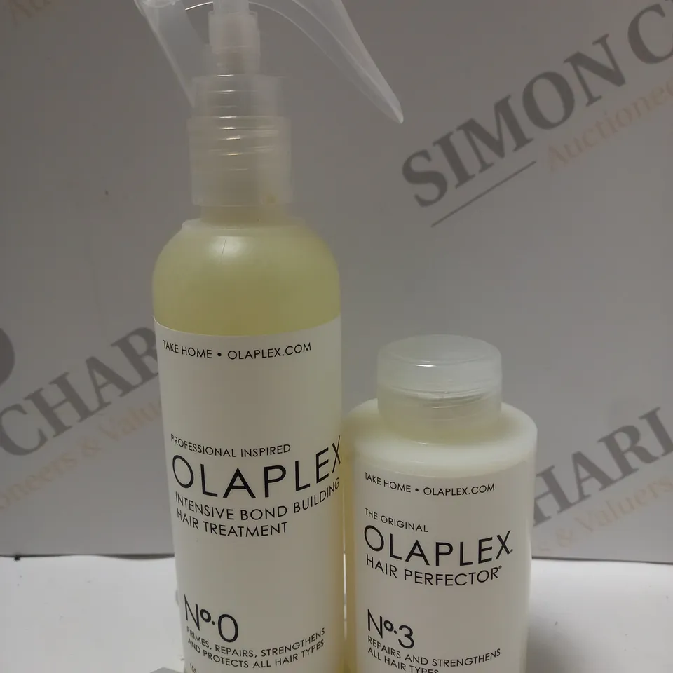 BOX OF 2 OLAPLEX PRODUCTS TO INCLUDE NO.0 INTENSIVE BOND BUILDING HAIR TREATMENT 155ML & NO.3 HAIR PERFECTOR 100ML