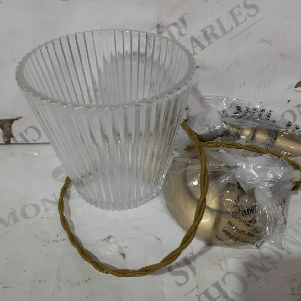 LAURA ASHLEY CALLGHAN PENDANT - ANTIQUE BRASS, RIBBED GLASS