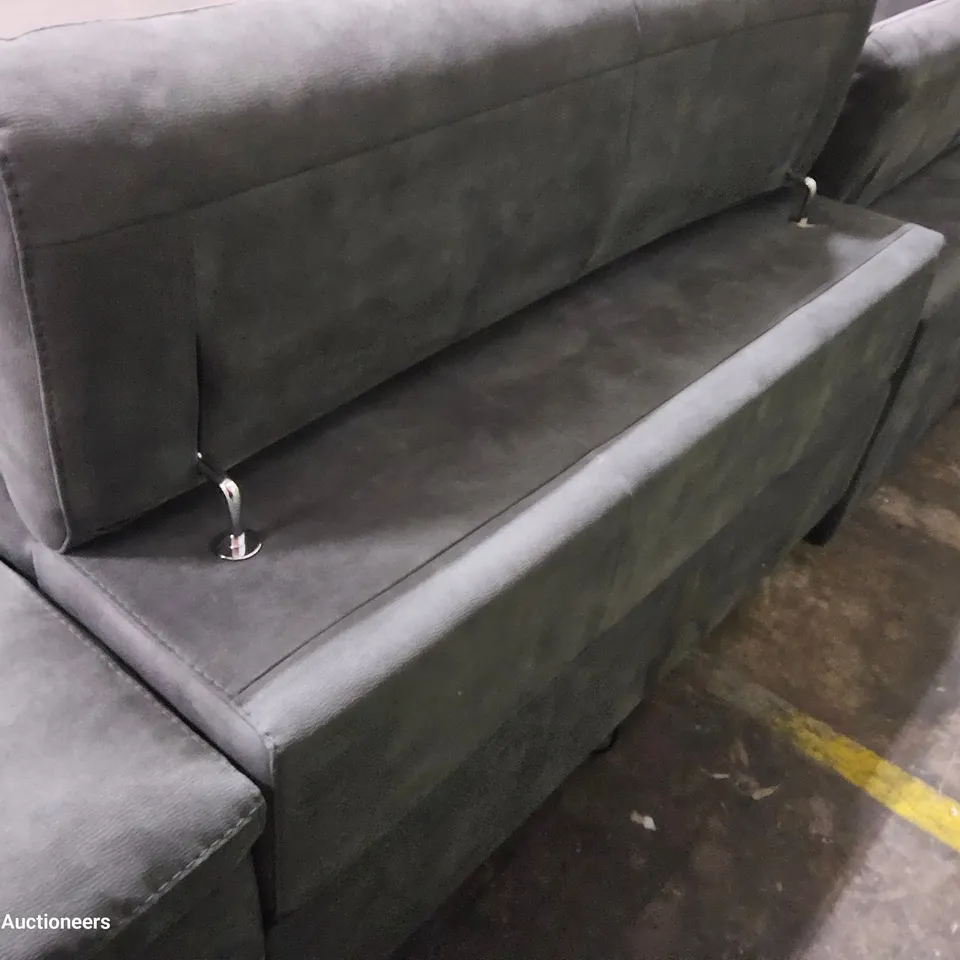 DESIGNER ITALIAN STYLE POWER RECLINING CHAISE SOFA GREY PLUSH FABRIC 