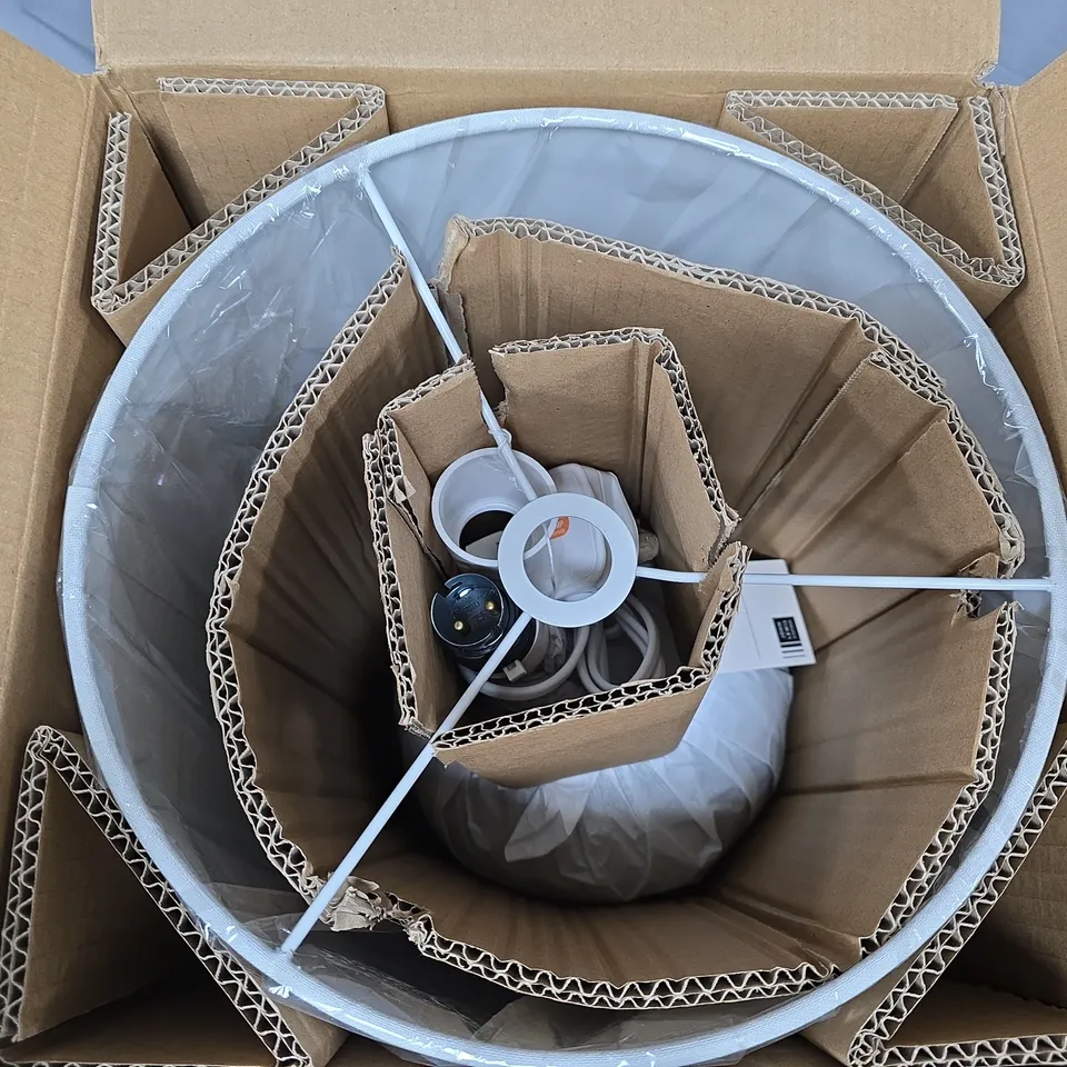 BOXED JOHN LEWIS EBONY TABLE LAMP IN BLUE/WHITE STRIPE