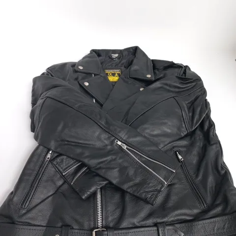 LEATHER LOOK MOTORCYCLE JACKET – BLACK, UK 2XL