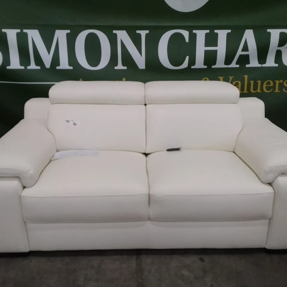 QUALITY ITALIAN DESIGNER RICCARDO 2 SEATER SOFA - WHITE LEATHER