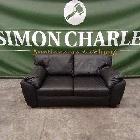 MONTREAL REAL LEATHER/FAUX LEATHER 2 SEATER SOFA - BLACK