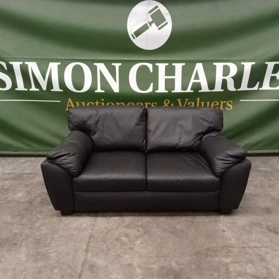 MONTREAL REAL LEATHER/FAUX LEATHER 2 SEATER SOFA - BLACK RRP £699