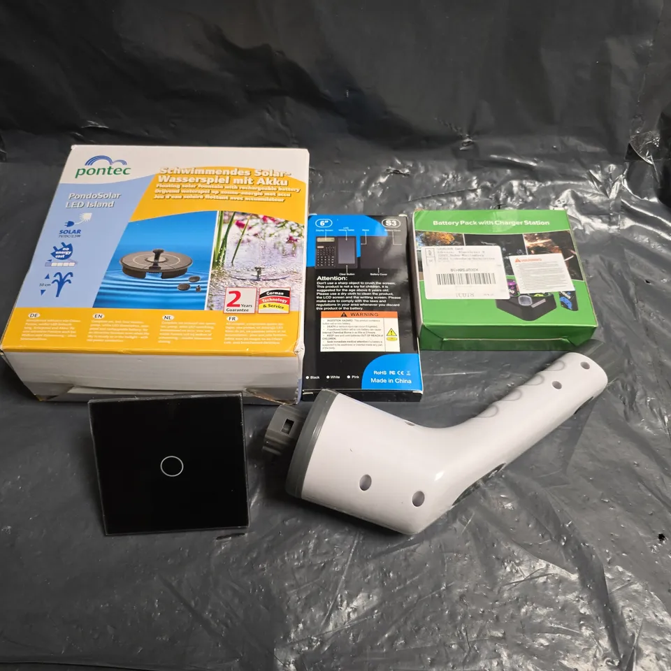 FOUR ASSORTED ELECTRICAL PRODUCTS TO INCLUDE;PONTEC POND SOLAR LED ISLAND KIT – GARDEN LIGHTING (BOXED)