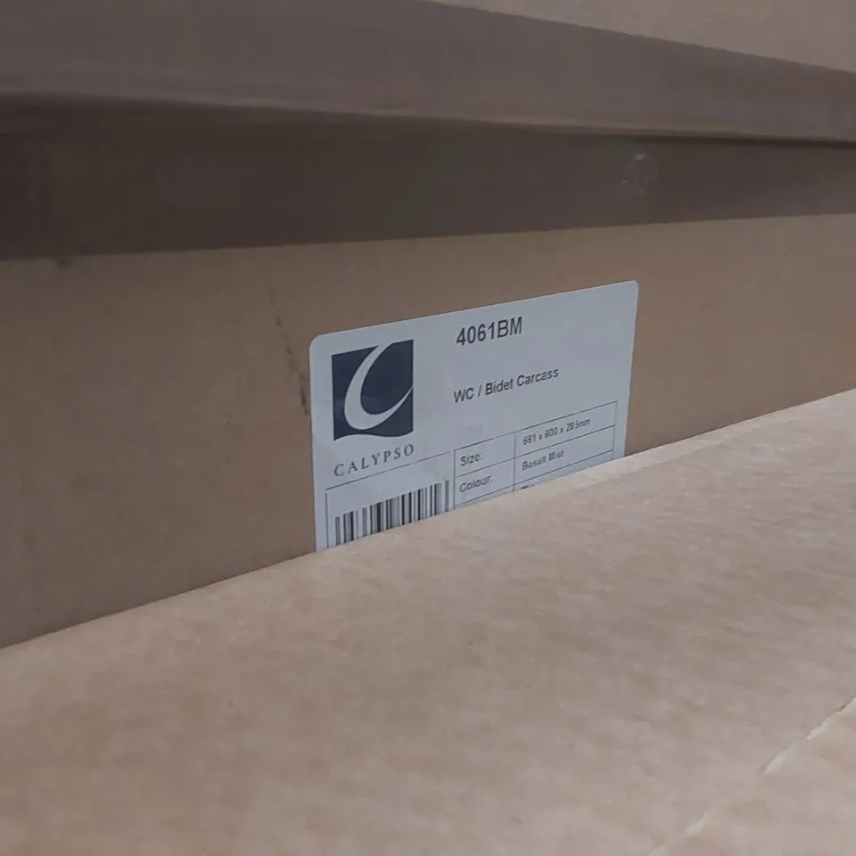 PALLET CONTAINING A LARGE QUANTITY OF ASSORTED BATHROOM FURNITURE PARTS INCLUDING: CALYPSO WC/BIDET CARCASSES, VANITY WALL UNITS, BASE SLIMLINE UNITS ECT