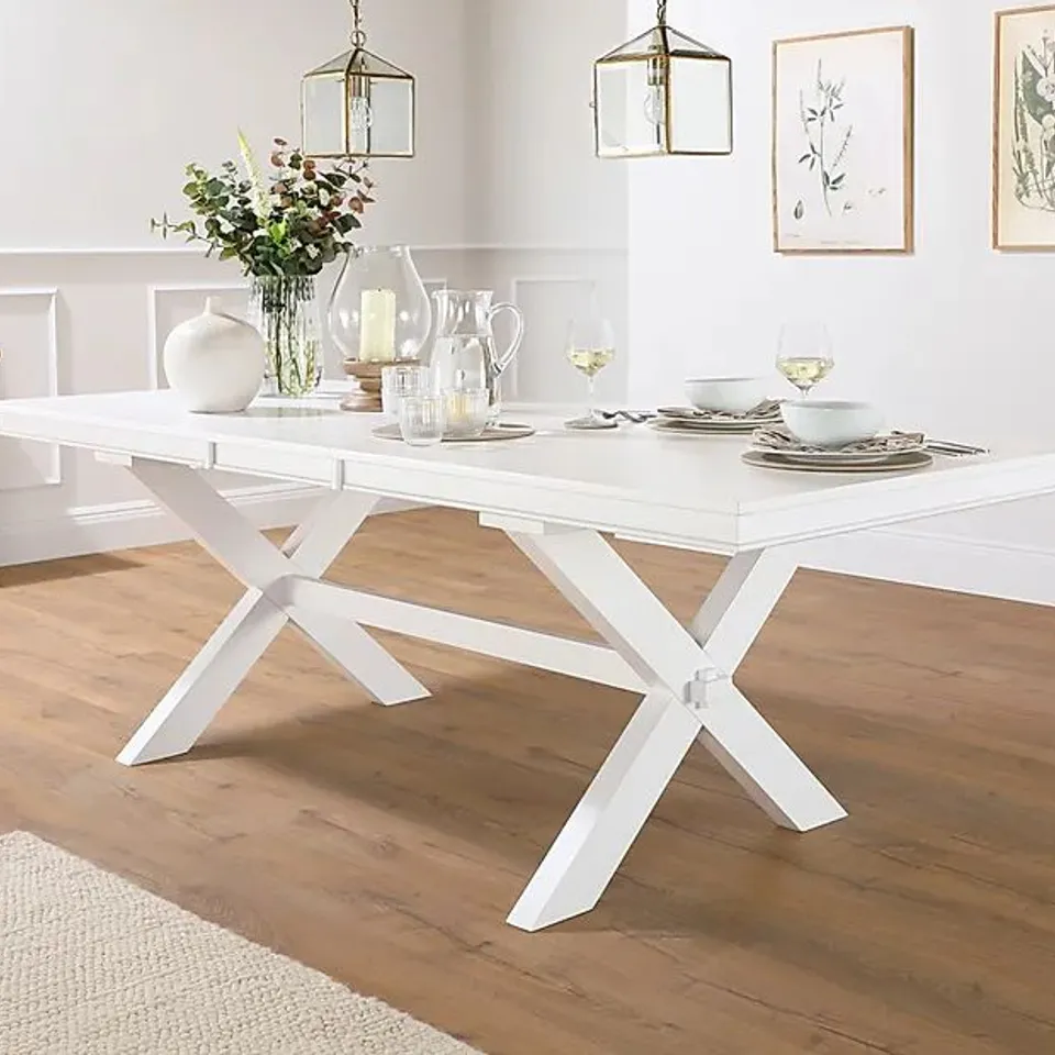 BOXED DESIGNER GRANGE EXTENDING DINING TABLE WHITE 180 -220cm (2 BOXES)