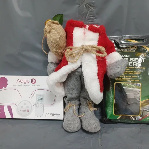 BOX OF APPROXIMATELY 10 ASSORTED HOUSEHOLD ITEMS TO INCLUDE CAR SEAT COVERS, FESTIVE DECORATION, ETC