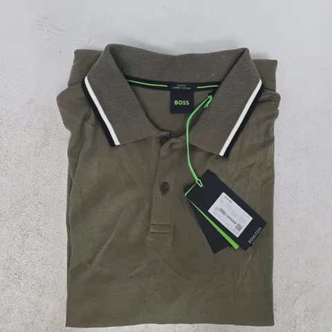 BOSS SLIM FIT LUXURY COTTON POLO TOP IN GREEN SIZE XL