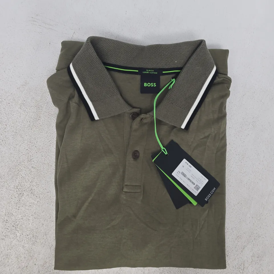 BOSS SLIM FIT LUXURY COTTON POLO TOP IN GREEN SIZE XL