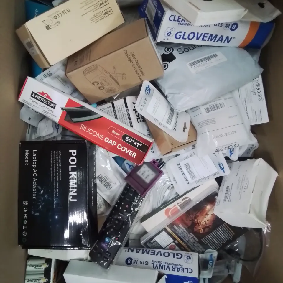 BOX CONTAINING LARGE AMOUNT OF MIXED BOXED ELECTRONIC ITEMS PHONE ACCESSORIES ETC.