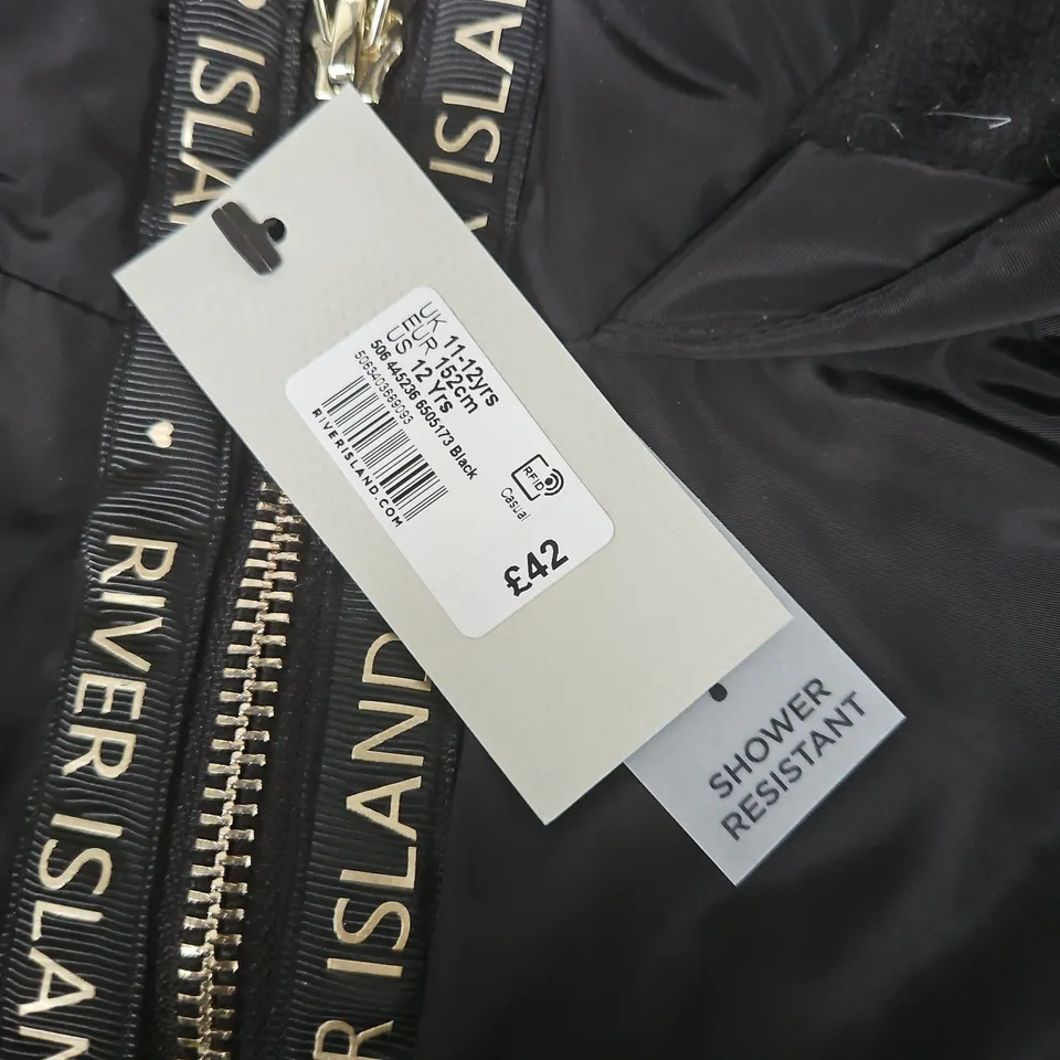 RIVER ISLAND KIDS' BLACK SHOWER-RESISTANT JACKET – 11-12 YEARS