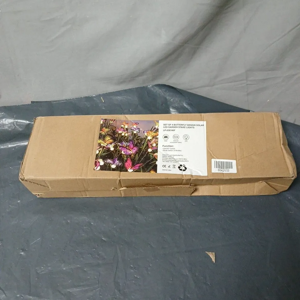 SET OF BUTTERFLY DESIGN SOLAR LED GARDEN STAKE LIGHTS BOXED