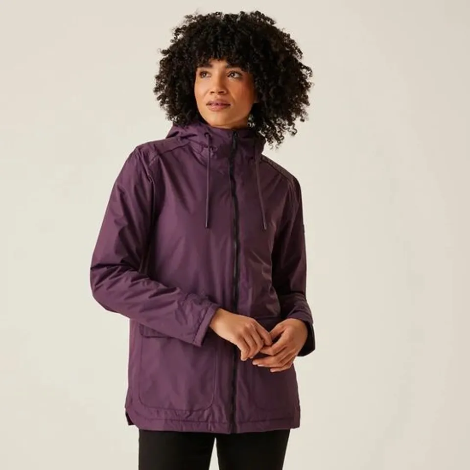 BRAND NEW REGATTA WOMENS BROADIA WATERPROOF HOODED JACKET IN DEEP PLUM - UK 14