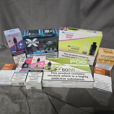 APPROXIMATELY 20 ASSORTED E-CIGARETTE PRODUCTS TO INCLUDE BRANDS SUCH AS TITAN HAYATI, JUUL2, ETC - COLLECTION ONLY