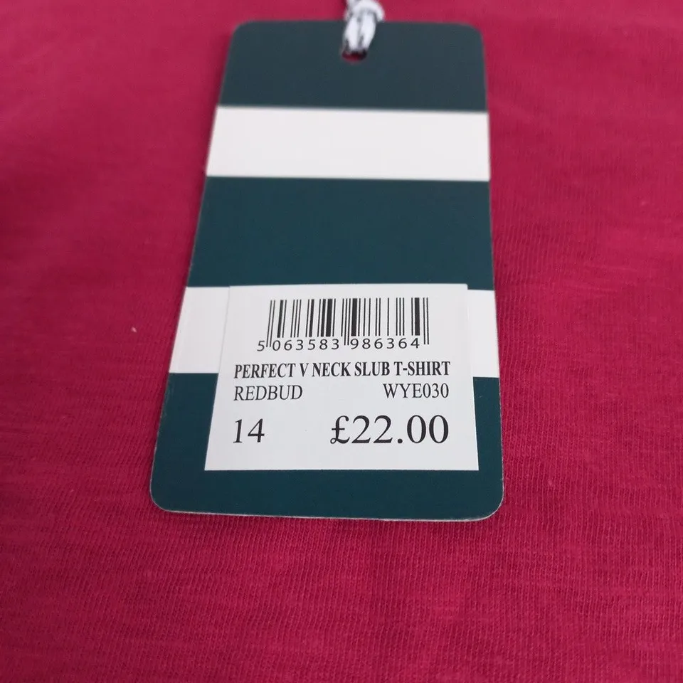 CREW CLOTHING COMPANY PERFECT V-NECK SLUB T-SHIRT – RED, UK 14