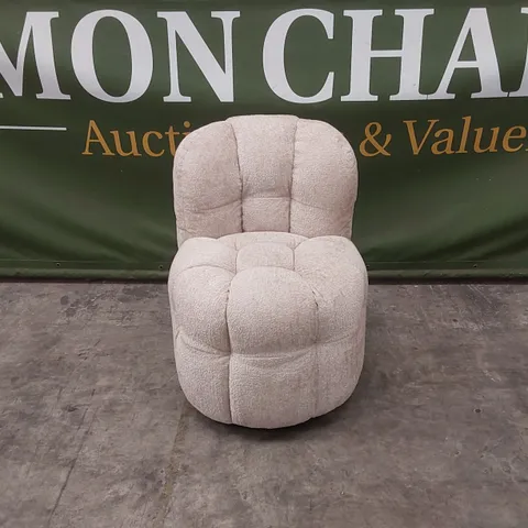QUALITY DESIGNER BUMPER CIRCA GLAM FABRIC DINING CHAIR ON WHEELS - SAND