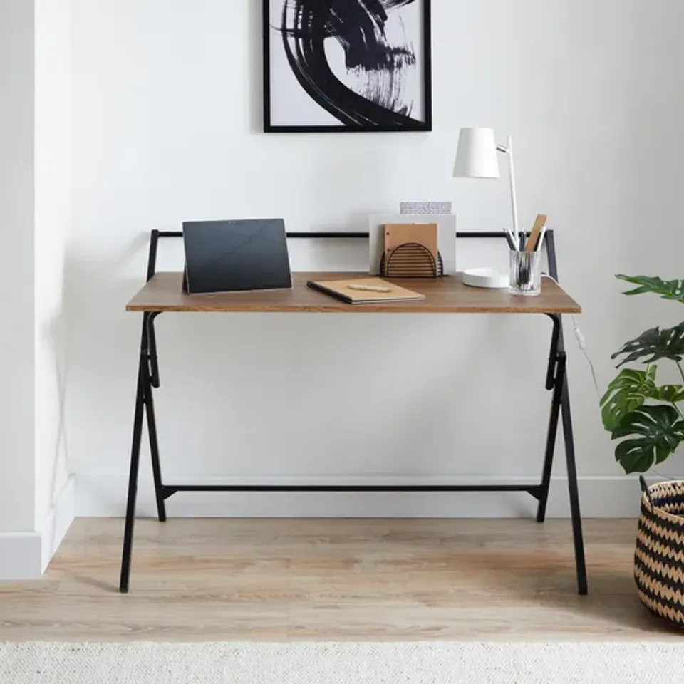 BOXED EVELYN FOLDING WIDE DESK - RUSTIC WOOD EFFECT