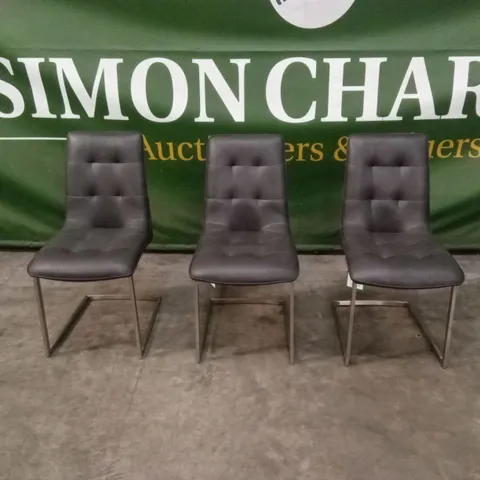 SET OF 3 DESIGNER GREY LEATHER CHAIRS