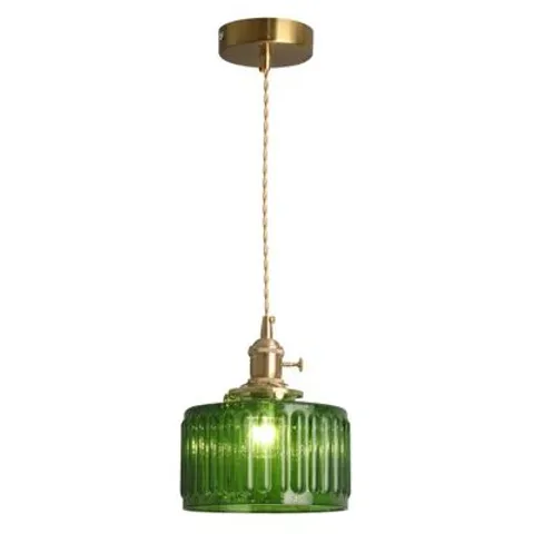 BOXED VINTAGE GREEN GLASS PENDANT LAMP RETRO CHANDELIER HANGING LIGHT
