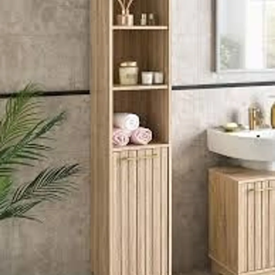 BOXED LOTUS PANNELLED TALL CABINET - OAK (1 BOX) RRP £119
