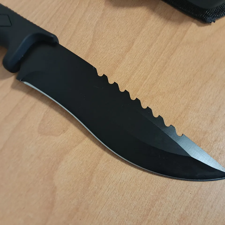 ALL BLACK 6" HUNTING KNIFE WITH RUBBER HANDLE 